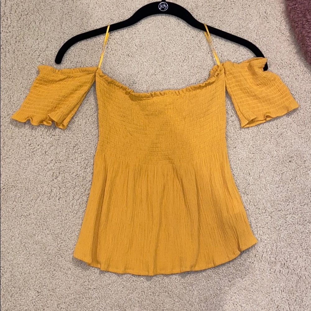 yellow half smocked half flow top